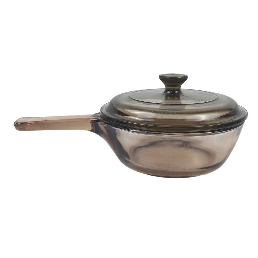 Vtg Pyrex Corning Vision Ware Amber Glass 0.5 Liter Sauce Pan w Lid‎ P-81-C USA